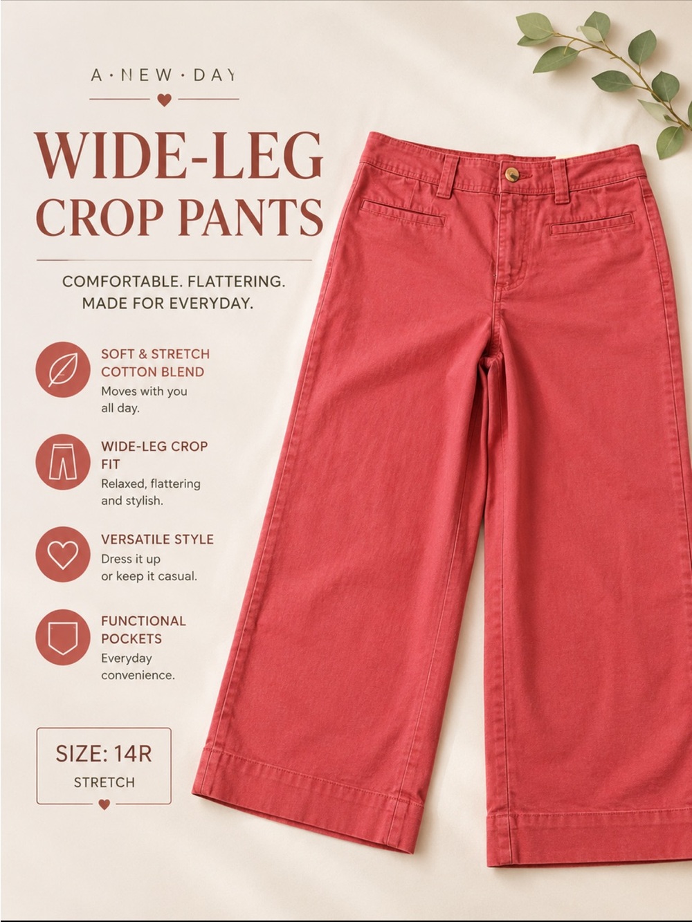 Stylish Wide-Leg Coral Pants